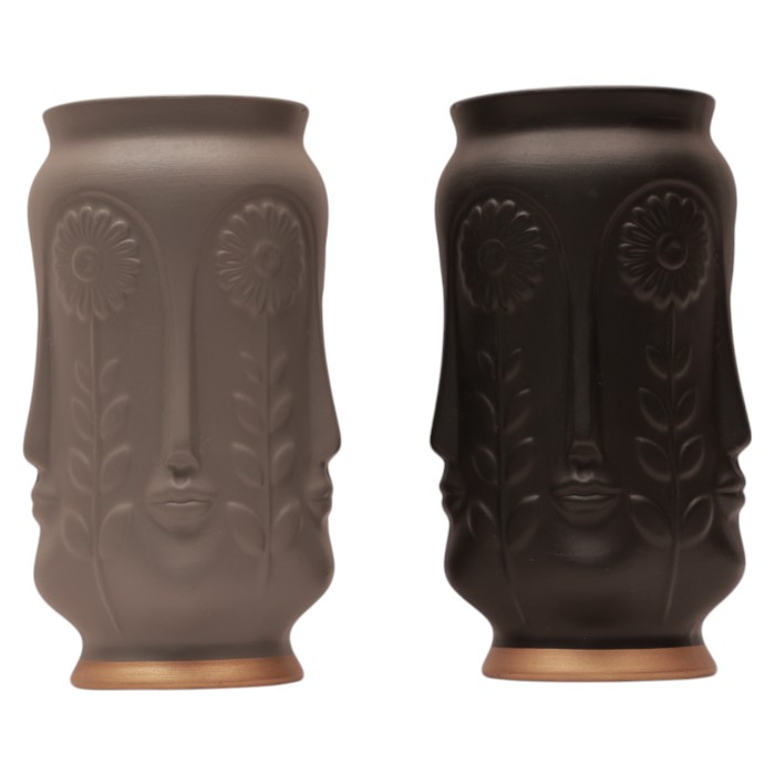 Sculptural Face & Floral Ceramic Vase - Artistic Home Decor Accent, Unique Decorative Planter