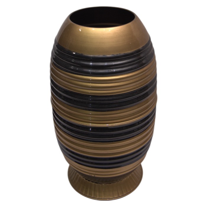 Art Deco Style Ribbed Vase - Black and Gold