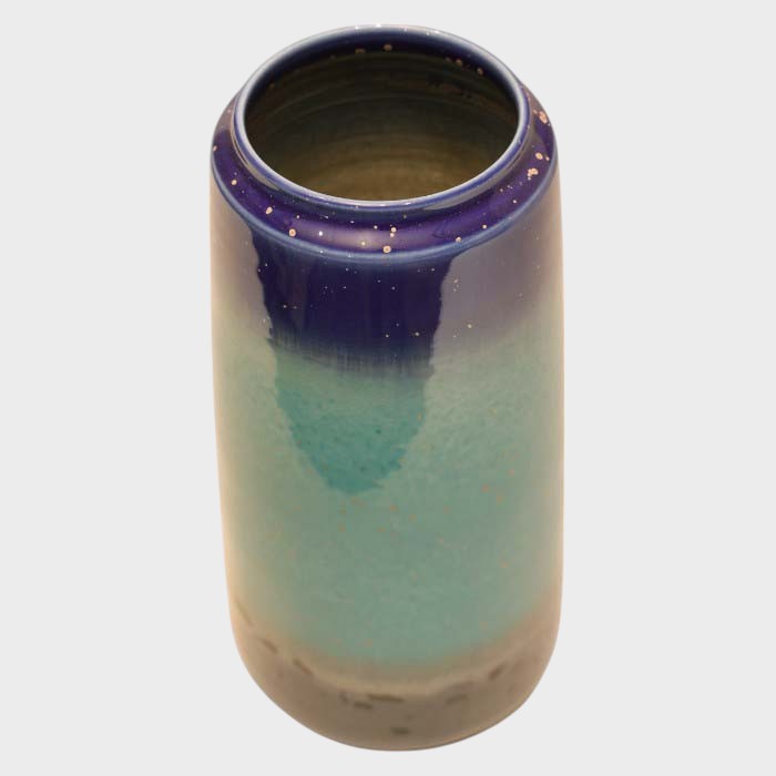 Cylindrical Glazed Ceramic Vase: Modern Decorative Accent, Unique Speckled Rim Detail, Versatile Home or Office Vase