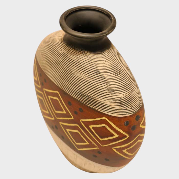 Handmade Artisan Aztec Pattern Ceramic Vase: Unique Pottery Decor, Geometric Motif Design