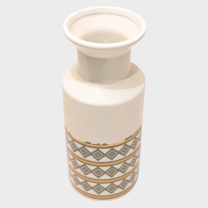 Geometric Band Ceramic Vase: Modern Patterned Decor, Flared Neck Design