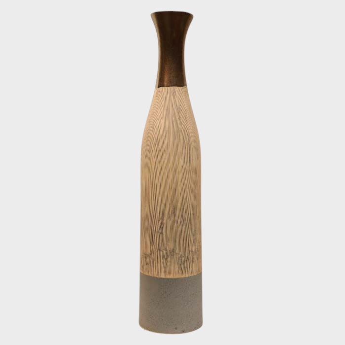 Modern Tall Wood and Concrete Vase - Elegant Mixed Material Decor