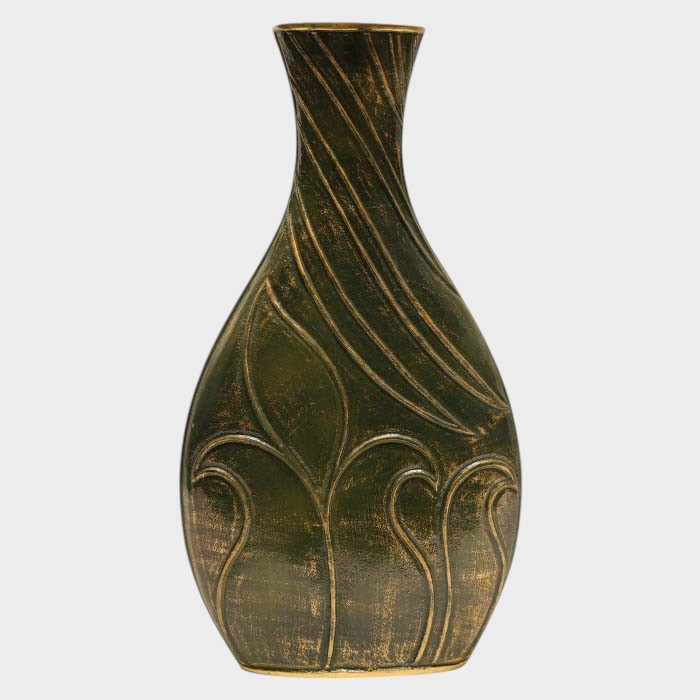 Sculpted Green and Gold Textured Vase - Modern Artistic Home Accent