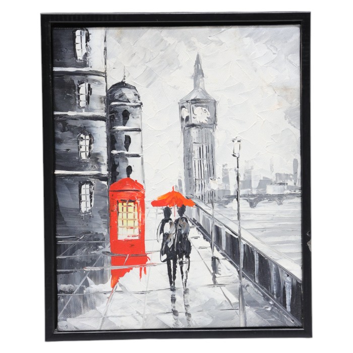 Framed London Cityscape Painting: Big Ben Art, Urban Landscape, Textured Brushstrokes, Add a Touch of London Charm to Your Space.