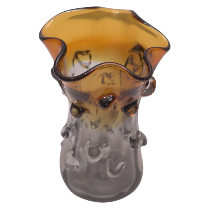 Artisan Murano-Inspired Glass Vase: Amber & Smoke Hues, Hand-Blown Elegance for Your Home Decor Accent.