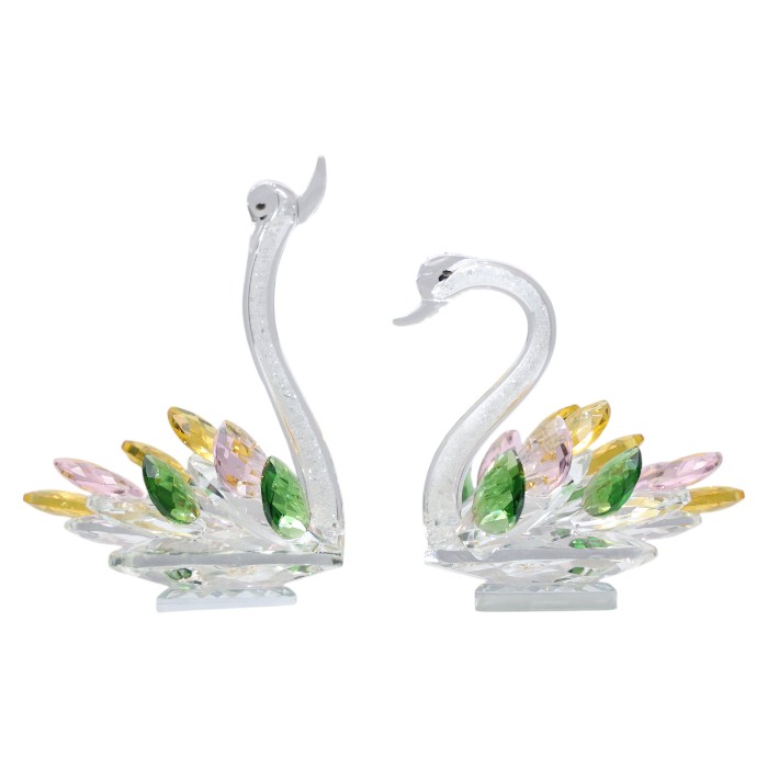 Crystal Swan Pair: Elegant Glass Art, Symbol of Love and Grace, Colorful Crystal Accents, Set of Two, Add Sparkling Romance to Your Space.