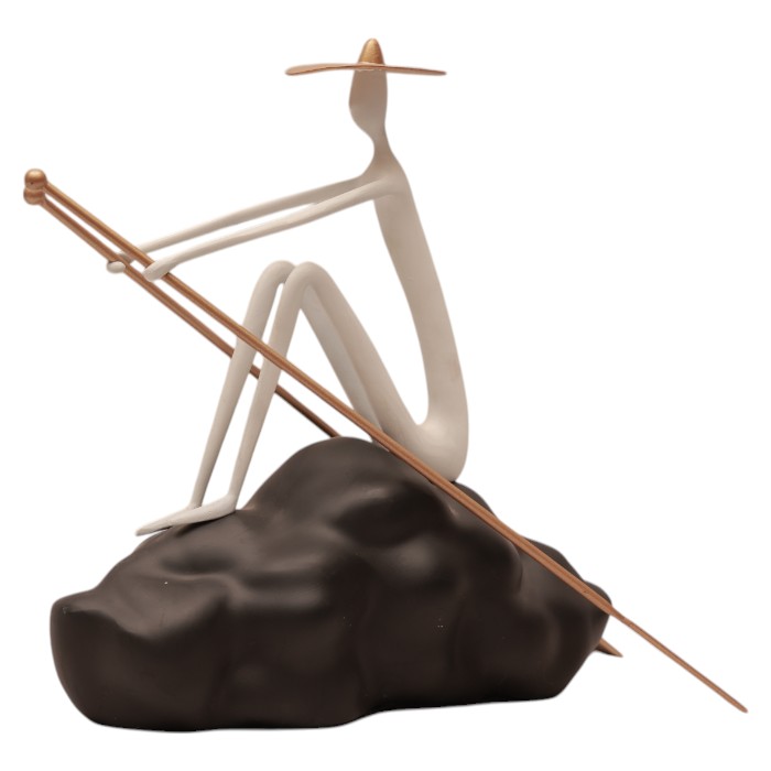 Figurative Sculpture: Seated Figure, Stylized Form, Artistic Accent for Contemporary Interiors.