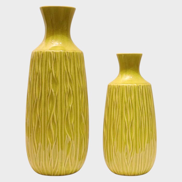 Vibrant Yellow Textured Ceramic Vase - Modern Decorative Accent