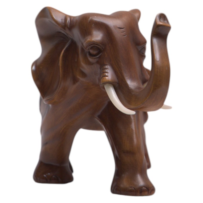 Set of 2 Wooden Elephant Statues - Good Luck Home Decor