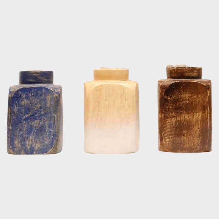 Rustic Rectangular Wooden Vases - Trio of Distressed Decorative Accents