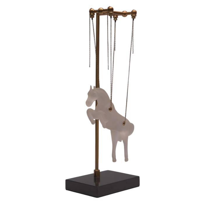 Figurative Sculpture: Horse on Suspension, Modern Design, Artistic Accent for Home Decor.