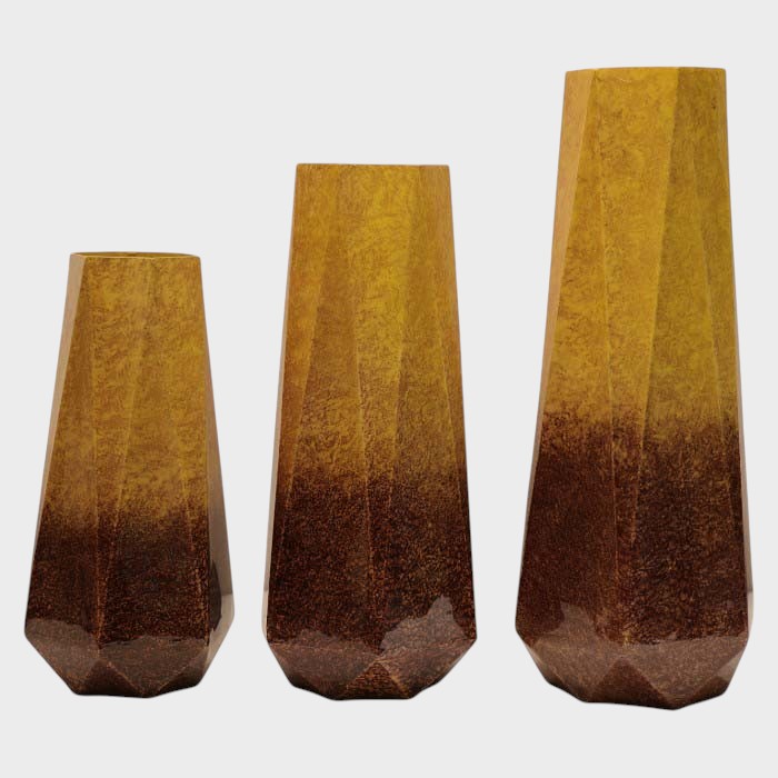 Faceted Amber and Brown Ombre Vase - Modern Geometric Decor Piece