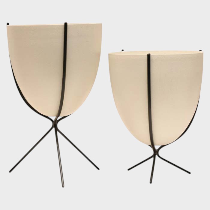 Modern Cream Bullet Planters with Black Tripod Stands (set of 2)