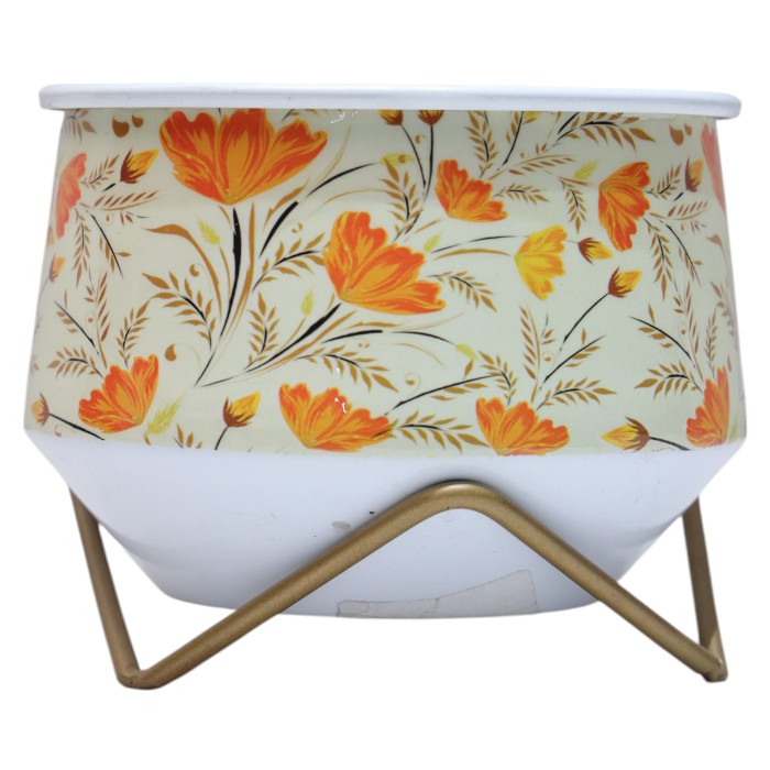 Floral Planter with Pink Stones: Decorative Succulent Pot, Unique Tabletop Accent, Charming Floral Pattern, Add a Touch of Whimsy and Color.