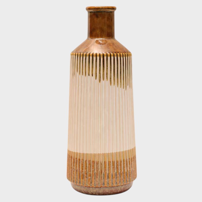 Modern Two-Tone Ribbed Vase - Elegant Decorative Home Accent Piece