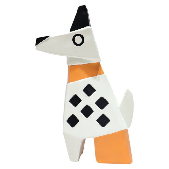 Stylized Dog Figurine : Modern Animal Decor, Geometric Design, Unique Home Accents, Add a Touch of Whimsy and Contemporary Style.