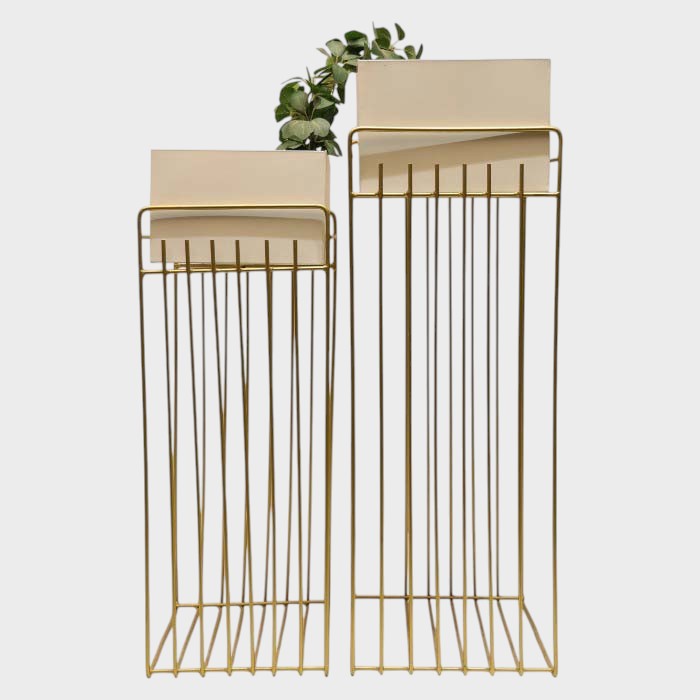 Modern Gold Metal Plant Stands with Black Rectangular Planters