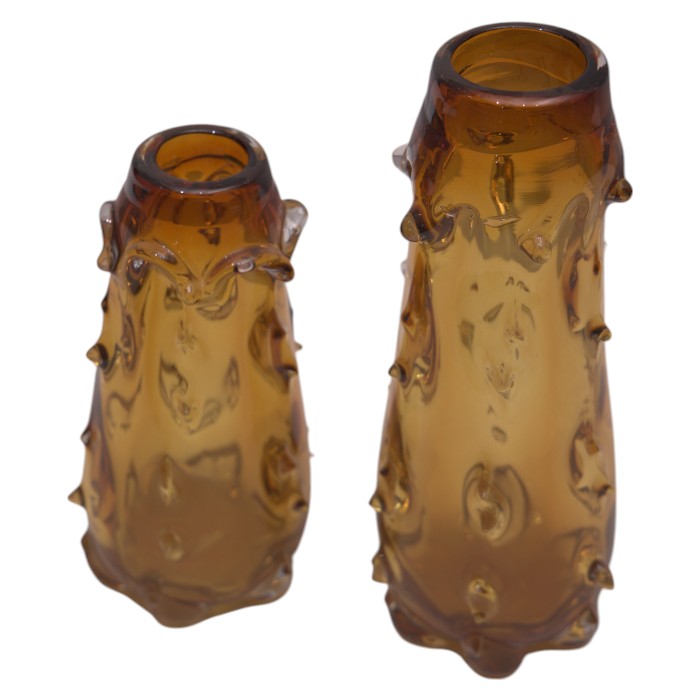 Spiked Amber Glass Vase Set - Modern Organic Decor