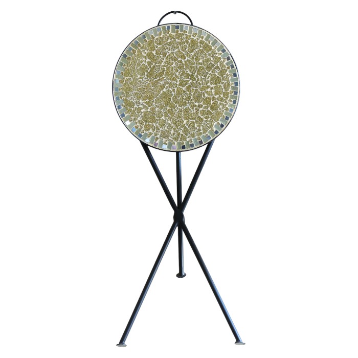 Mosaic Tray Table with Metal Stand: Round Accent Table, Handcrafted Mosaic Design, Portable Side Table, Add Artistic Flair to Your Space.