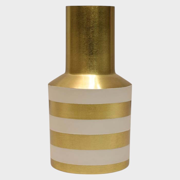 Modern Gold and White Striped Vase - Chic Cylindrical Decorative Piece