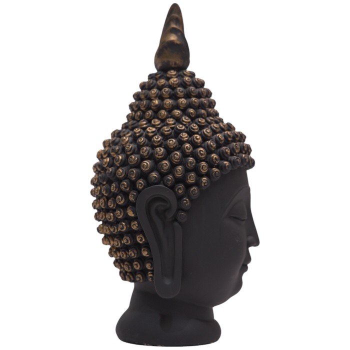 Matte Black & Gold Accent Buddha Head - Tranquil Wisdom