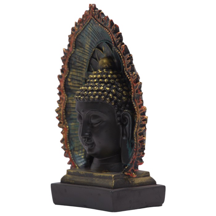 Teal Aura Buddha Head Statue - Rustic Serenity