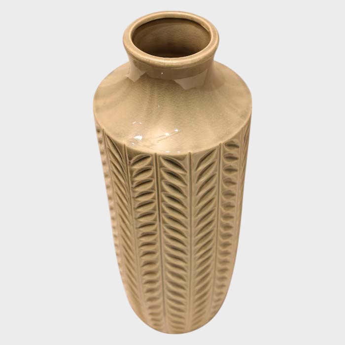 Tall Leaf Pattern Ceramic Vase: Modern Decorative Accent, Unique Textured Design