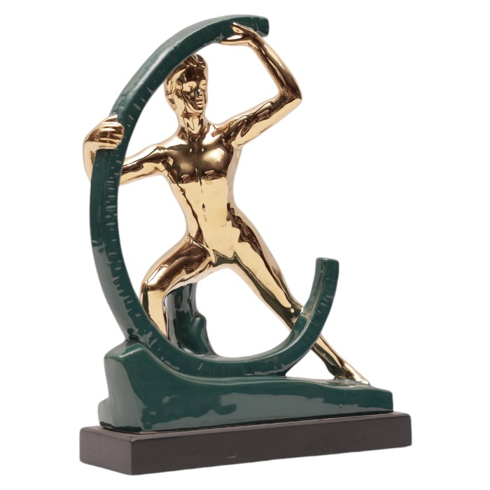 Figurative Sculpture: Dynamic Pose, Circular Frame, Artistic Accent or Trophy for Contemporary Interiors.