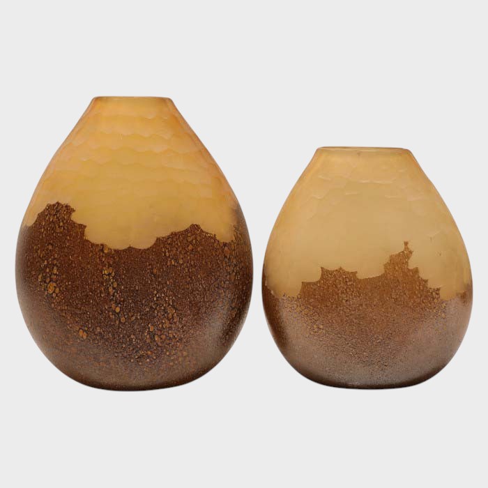 Two-Tone Textured Glass Vase - Earthy Modern Decorative Centerpiece