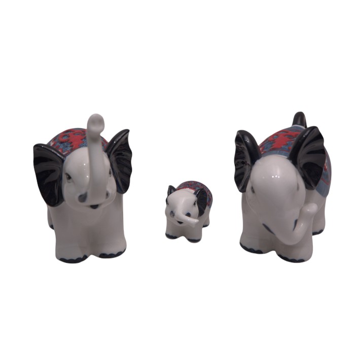 Ceramic Elephant Family Figurines - Set of 3 Good Luck Decor