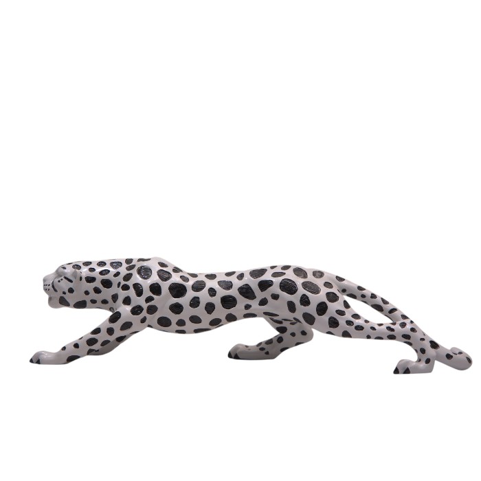 White Leopard Statue with Black Spots - Modern Wildlife Decor