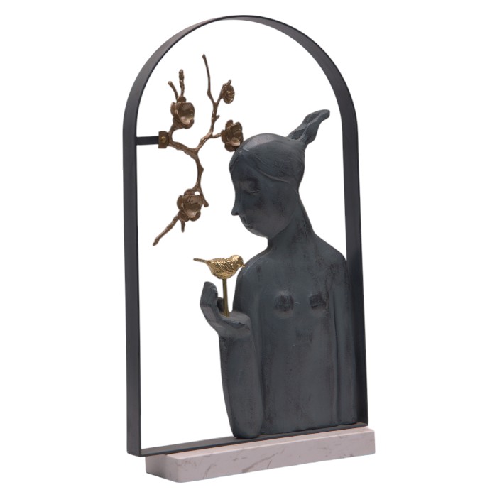 Figurative Sculpture: Bird and Branch Detail, Arched Frame, Artistic Accent for Home Decor.