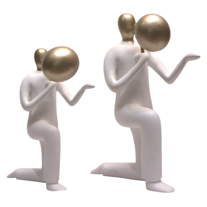 Figurative Sculpture: Kneeling Figure, Spherical Accent, Modern Artistic Statement for Contemporary Interiors.