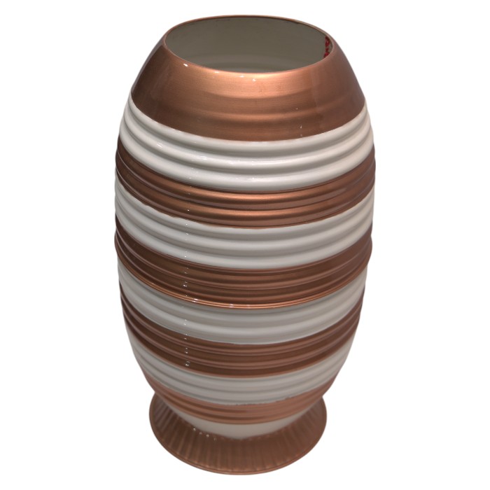 Copper & White Ribbed Vase - Modern Farmhouse Style