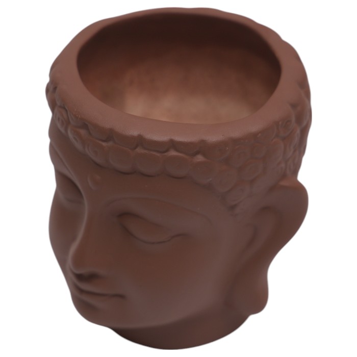 Meditating Buddha Head Planter - Brown Ceramic Zen Decor