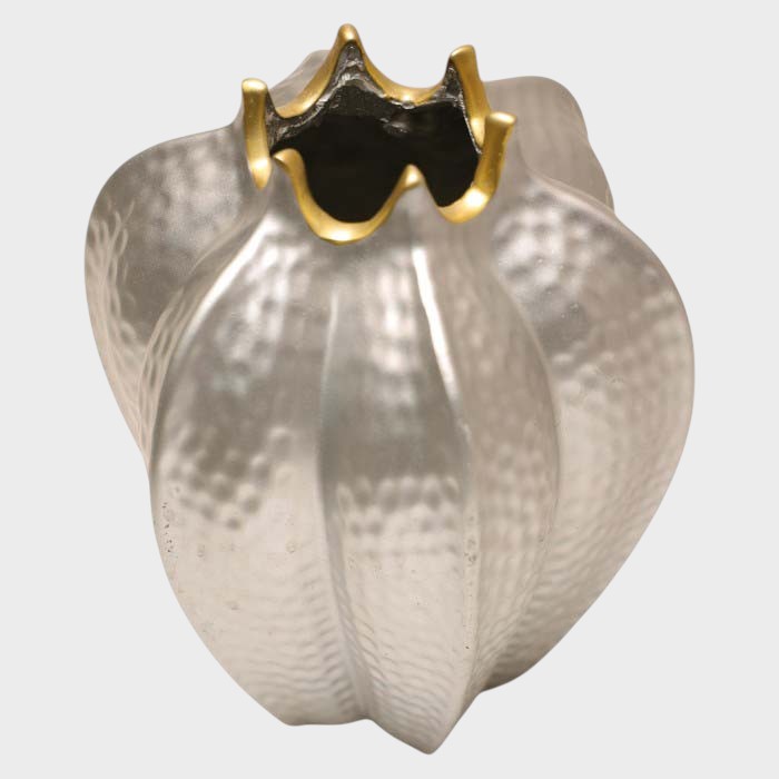 Silver Hammered Bud Vase with Golden Rim - Elegant Small Accent Piece