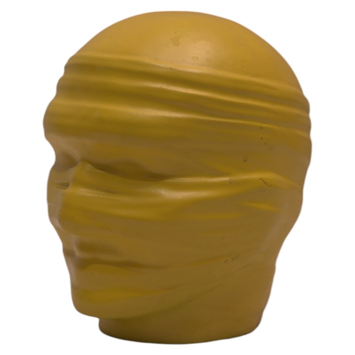Textured Head Sculpture: Wrapped Design, Intriguing Form, Contemporary Artistic Accent for Modern Interiors.