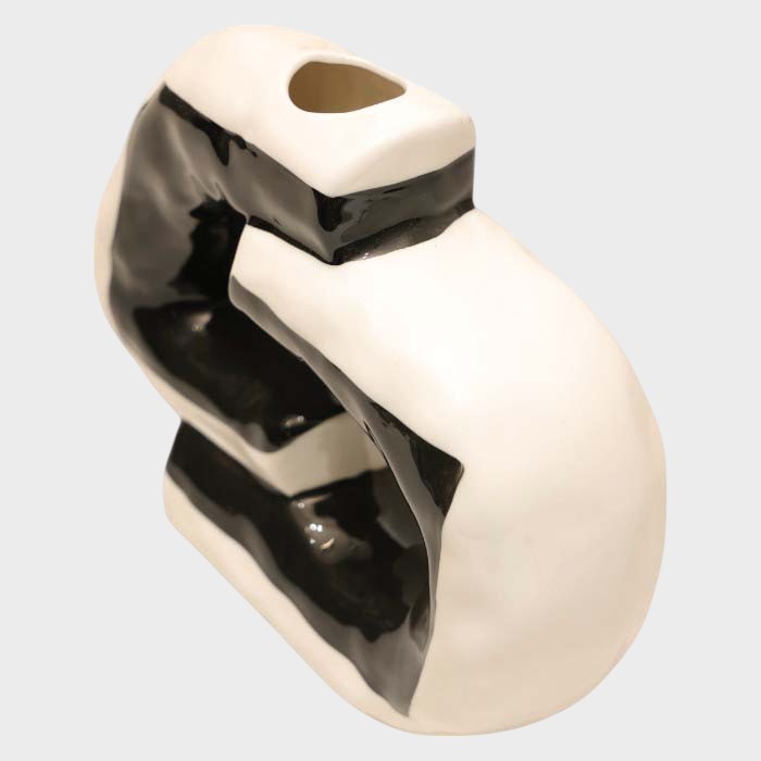 Abstract Black and White Sculptural Vase - Modern Artistic Home Accent