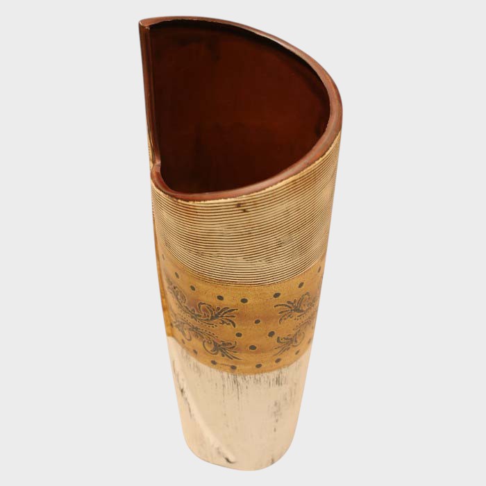 Asymmetrical Patterned Ceramic Vase: Artisan Decorative Accent, Unique Sculptural Form, Versatile Home Ornament