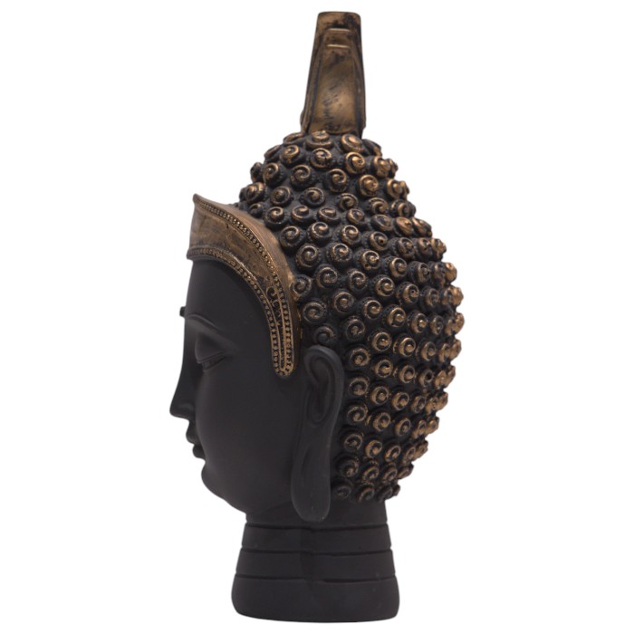 Regal Black Buddha Head - Golden Crown Serenity