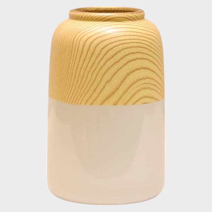 Natural Wood Grain Vase with White Rim - Modern Organic Decor