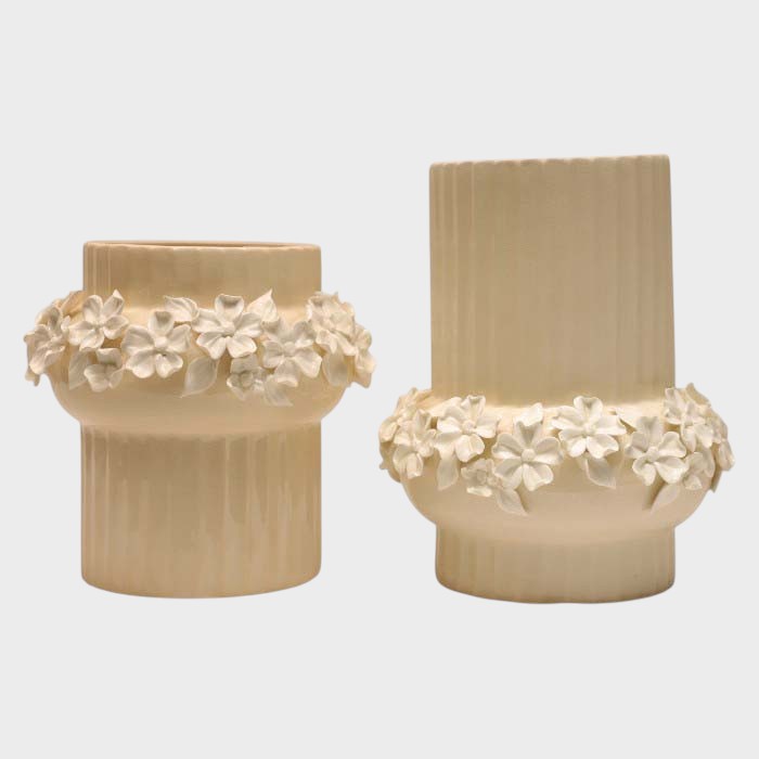 Elegant Floral Embossed Ceramic Vase - Decorative Home Accent Piece