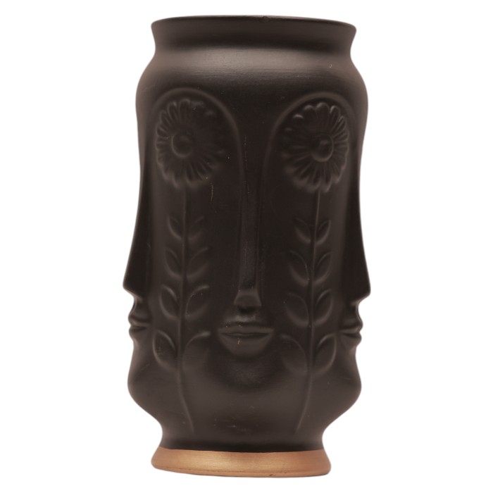 Sculptural Face & Floral Ceramic Vase - Artistic Home Decor Accent, Unique Decorative Planter