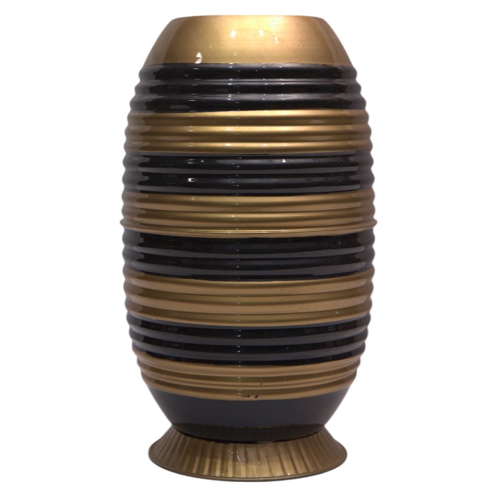 Art Deco Style Ribbed Vase - Black and Gold