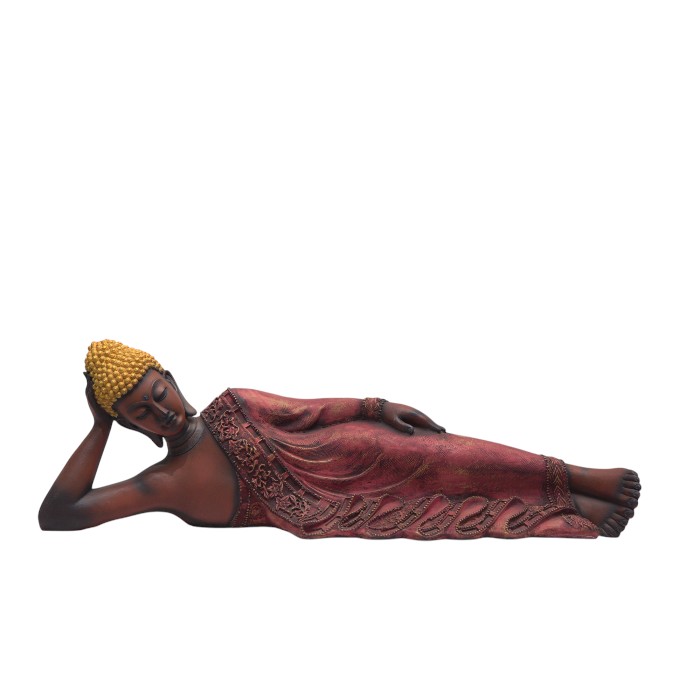 Reclining Buddha Statue in Red & Gold – A Symbol of Serenity & Spirituality
