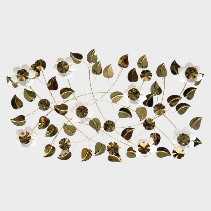 Modern Metal Floral Wall Art with Gem Accents