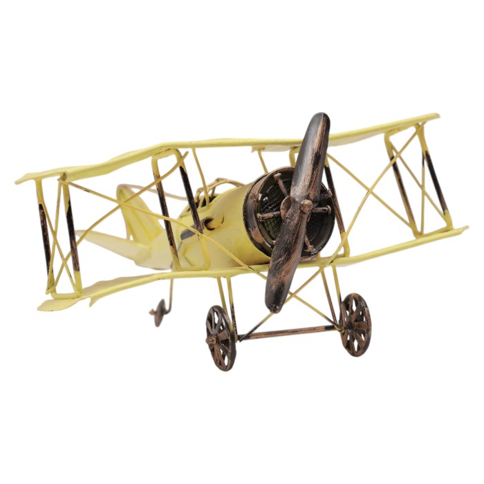 Nostalgic Metal Biplane Model: Vintage Charm for Your Home Decor, A Classic Aeronautical Accent.