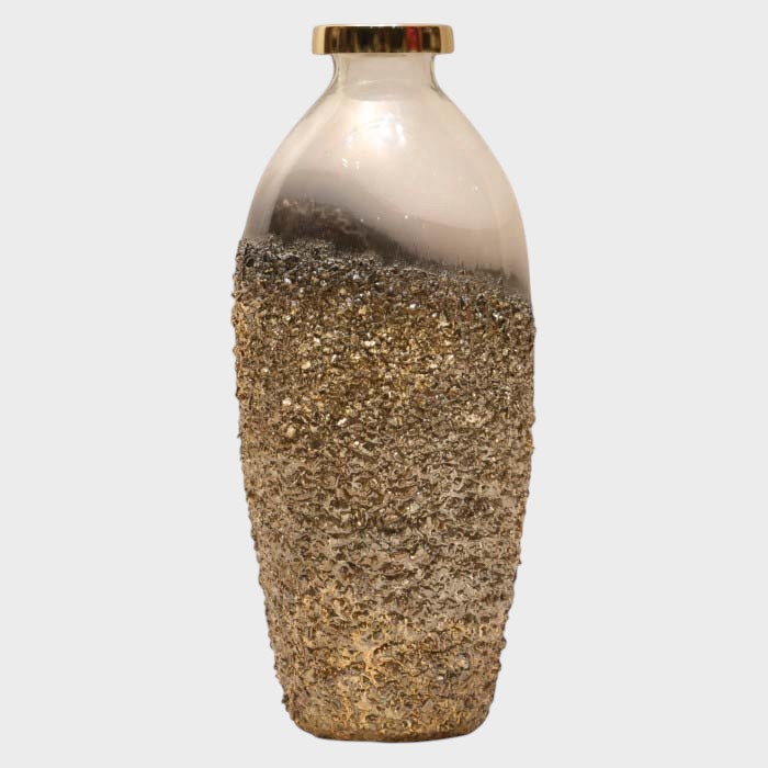 Elegant Textured Gold and Clear Vase - Modern Glamorous Home Decor