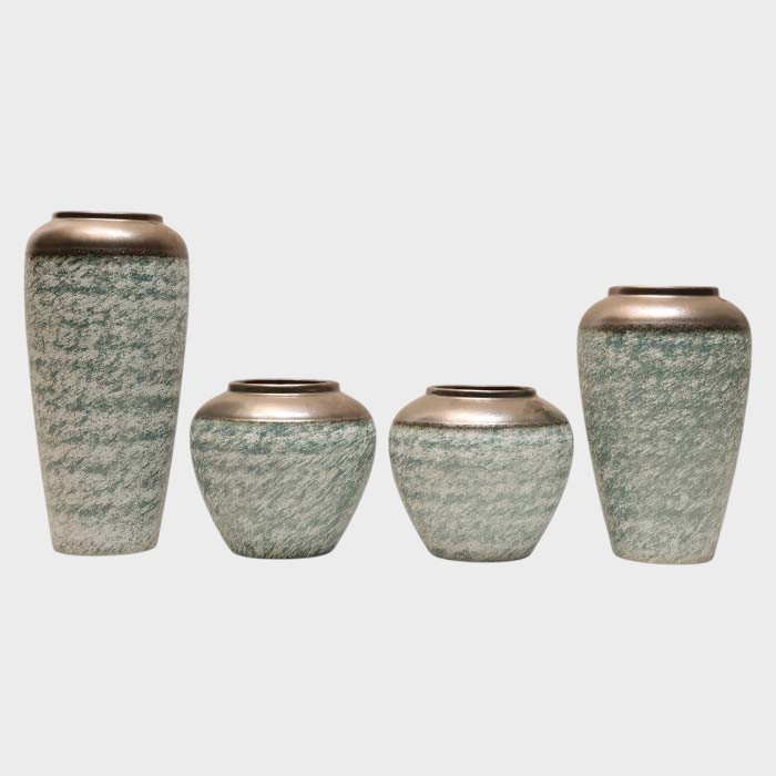 Modern Textured Ceramic Vases with Metallic Rims - Elegant Decorative Accents (set of 4)