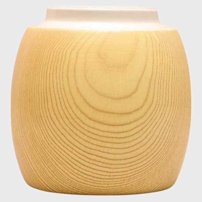 Natural Wood Grain Vase with White Rim - Modern Organic Decor